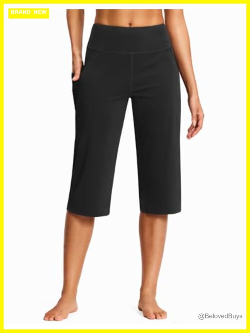 ISEEGZ High Waisted Capri Yoga Pants with Pockets Wide Leg